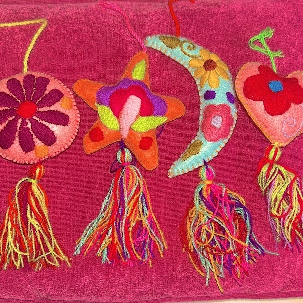 Colorful Hanging Artisan Ornaments Set with Tassels Mexico Decor whimsigoth